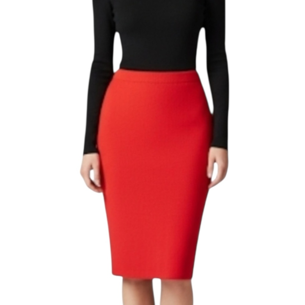 St John Vintage Santana Knit Red Wool Pencil Skirt Size 4 Made In USA 1990s